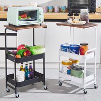 Vente en gros Chariot de rangement utilitaire en métal à 3 niveaux personnalisé Organisateur de table d'appoint en bois avec roues verrouillables pour salle de bain et salon