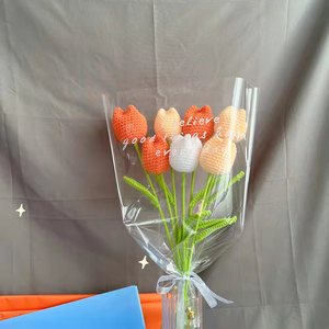 New Colorful Wedding Bridal <b>Artificial</b> Knitted Flowers Custom Handmade Crochet Tulip <b>Bouquet</b> - Product Image 4