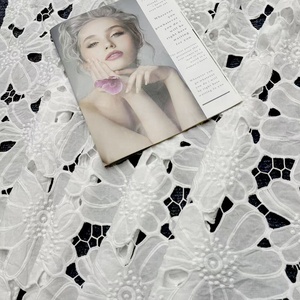 2025 белая кружевная Цветочная Лазерная кружевная ткань с вышивкой 100 полиэфирная ткань для Африканской вечерней моды - Product Image 6