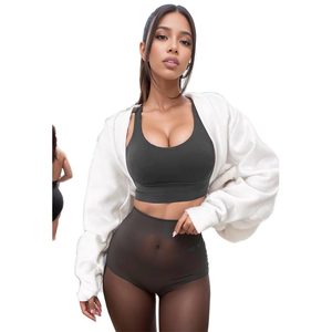 เสื้อครอปท็อปปักโลโก้ตามสั่ง เสื้อสเวตเชิ้ตทรงโอเวอร์ไซส์สำหรับฤดูหนาว ผ้าถักโพลีเอสเตอร์/เรยอน แขนยาว สไตล์สตรีทแวร์สำหรับผู้หญิง - Product Image 1