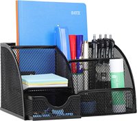 Support avec tiroir de rangement + 6 compartiments, organisateur de stylos de bureau essentiel pour les fournitures de bureau de collection, noir