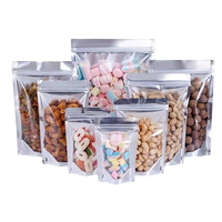 Pochettes personnalisées imprimées dorées avec fenêtre transparente, dos en aluminium et Mylar, refermables à fermeture éclair pour emballage de sushis, lait, aliments pour animaux, gelée