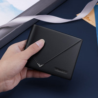 Dompet kulit hitam kasual bisnis sederhana dengan Logo kustom tempat kartu pendek Pria Logo pabrik dapat disesuaikan