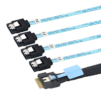 Câble adaptateur PCIE Slimline SAS SFF-8654 4I 38P en cuivre étamé anti-déformation avec sangle de traction 4X SATA Mâle pour SSD de serveur haute vitesse