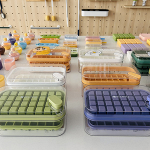 Summer DIY <strong>Ice</strong> <strong>Cube</strong> Tray Mold 2 Pack Freezer Custom 64 Grids Plastic <strong>Ice</strong> <strong>Cube</strong> Trays With Lid and Bin with Container - Product Image 3