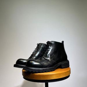 Men's Washed Leather Ankle <b>Boots</b> Handmade Distressed Chunky Lace-up Work <b>Boots</b> Non-slip Outsole Retro Streetwear Autumn/Winter - Product Image 3