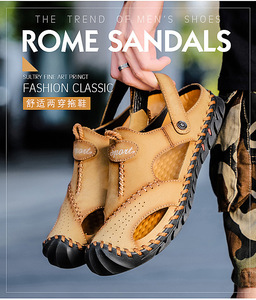 <span class=keywords><strong>Sandales</strong></span> de plage imperméables pour hommes en cuir véritable cousues à la main, <span class=keywords><strong>sandales</strong></span> de randonnée et d'<span class=keywords><strong>escalade</strong></span> pour hommes - Product Image 2