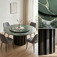 Table à manger ronde en marbre vert Verde avec plateau tournant et base cannelée, style moderne et luxueux, pour salle à manger et salon, directement du fabricant