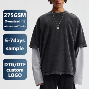 Camiseta de Manga Larga Vintage para Hombre, 275G, Estilo Holgado, Lavado Ácido, 100% Algodón, Logotipo Personalizado, Ropa Urbana, Camiseta de Dos Piezas Falsa - Product Image 1