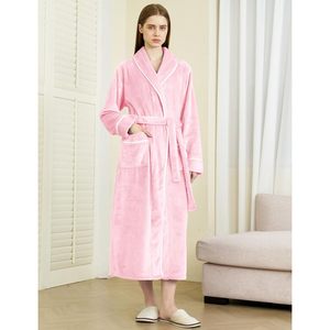 FOXA Peignoir long en polaire pour femme, longueur intégrale, chaud, pour l'hiver, avec ceinture et poches - Product Image 3