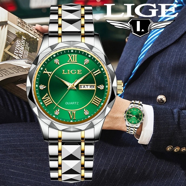LIGE Stainless Steel Quartz Man Watch Business Fashion Watches for Men Auto Date Waterproof Luminous Top Brand Male Clock