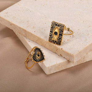 Unique Fashion New Style Stainless Steel square <b>Plate</b> Heart-shaped Drip Eye <b>Ring</b> Adjustable Opening <b>Ring</b> Ornament Female - Product Image 5