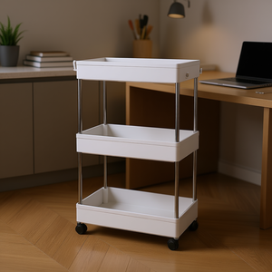 Chariot de rangement à 3 niveaux blanc sur roulettes pour bureau, cuisine, chambre, salle de bain, buanderie - Product Image 2