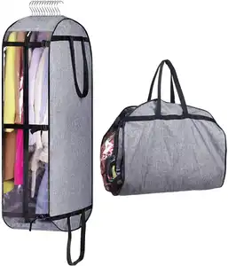 Customized Foldable Garment Bags Polyester Suits Clothes Storage Tote Bags Dust Cover Heavy Duty Travel Hanging Gown Organizer