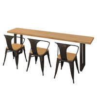 Ensemble table et chaises pour café, salon de thé, style bois naturel, table longue et étroite murale pour snack-bar et magasin de proximité