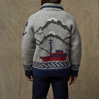 Pull cardigan en tricot jacquard à manches longues avec fermeture éclair côtelée classique pour homme
