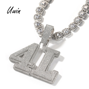Nuovo Ciondolo Personalizzato con Nome in Zirconi Cubici 2023, Placcato <span class=keywords><strong>Oro</strong></span> 18K, Lettera Completamente Ricoperta di Zirconi, Collana Hip-Hop per Uomo e Donna - Product Image 1