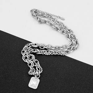 New Simple Niche Design <b>Titanium</b> Steel Square Shaped Pendant Necklace Hiphop Silver Plated Unisex's Necklaces Fashion Jewelry - Product Image 2