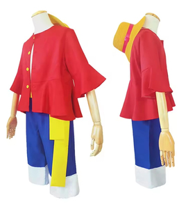 Costume de cosplay <span class=keywords><strong>One</strong></span> <span class=keywords><strong>Piece</strong></span> pour enfants, tenue de cosplay <span class=keywords><strong>Luffy</strong></span>, veste, vêtements, chapeau de paille, chaussures, accessoires de costume - Product Image 6