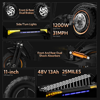 Scooter Eléctrico Todoterreno Personalizado con Llantas Anchas, 48V 15Ah Litio 1200W, Plegable, Resistente al Agua IPX5, Frenos de Disco, para Subir Colinas