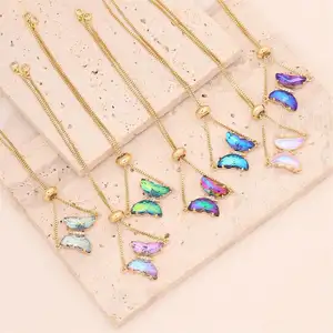 Ladies Fashion 18k Gold Plated Adjustable Crystal Butterfly Charm Bracelet Multi Colour Rhinestone Butterfly Bracelet