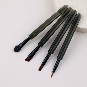 Ensemble de pinceaux de maquillage pour les yeux, 4 pièces, fibres synthétiques, manche court transparent, mini kit de pinceaux professionnels - Product Image 1