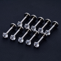 Kaishee ASTM F136 Titanio de Grado Implante 16G CZ Labret Helix Tragus Pendientes de Labio Joyería para Piercing Corporal
