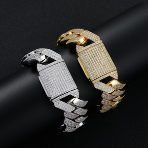 Bracelet cubain en laiton BB042 à trois rangs de 25 mm de large, incrusté de zirconium en forme de diamant, style hip-hop audacieux et large, bijoux ZIRCON unisexe - Product Image 2