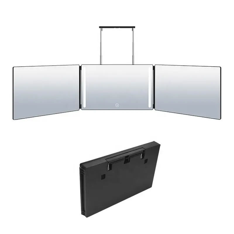 Schlussverkauf 360 LED-Spiegel 3-Wege-Barbier-Spiegel höhenverstellbar mit Haken an der Tür 3 faltbarer selbst-Haarschneidespiegel