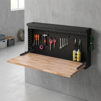 Banc de travail mural pliable personnalisé avec panneau perforé en bois massif, table de rangement robuste pour garage, organisateur d'outils d'atelier