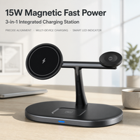 Station de charge sans fil magnétique rapide 3-en-1 avec 15W QC3.0/PD pour téléphones, montres intelligentes et écouteurs (Type-C)