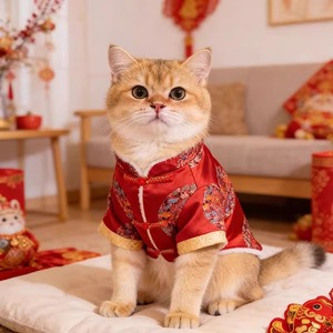 Thick red Tang suit for Bichon Frise, perfect for winter warmth and festive New Year's greetings; suitable for cats and <b>dogs</b> - Product Image 2