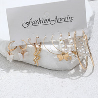 Warna emas mode baru anting mutiara antik Set Punk mutiara kupu-kupu ular anting kancing untuk wanita hadiah perhiasan trendi