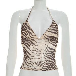 วิวิบลุค J26TP104 เสื้อกล้ามผู้หญิงสำหรับฤดูร้อน ลายเสือดาว สายรัดคอแบบผูกหลัง เสื้อครอปสำหรับสุภาพสตรี - Product Image 3