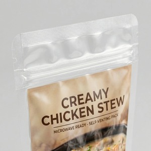 Sachet laminé personnalisé imprimé en gros, auto-ventilant et micro-ondable, pour l'emballage de bouillons, soupes et plats copieux - Product Image 2