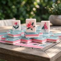 Nouvelles Tuiles de Mahjong Américaines en Acrylique Bleu Poudré à Trois Couches, Motif Floral, pour Loisirs et Divertissement