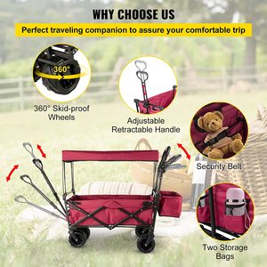 Woqi Heavy Duty Inklapbare Opvouwbare All-Terrain Utility Met Intrekbaar Handvat En Bekerhouders Strandwagenkar - Product Image 3