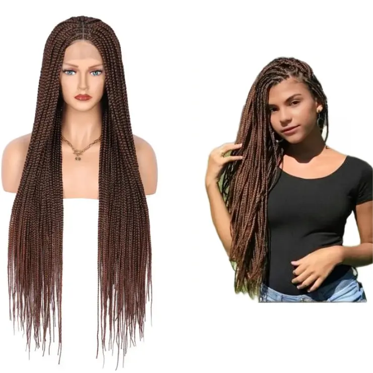 Superior high temperature Synthetic fibre Ombre 1B-30# 36 Inches Super Long 360 Full Lace Front Knotless Box Braided Wigs