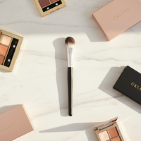 Kuas Makeup Bulu Sintetis Berkualitas Tinggi Bentuk Api untuk Single Blush, Highlighter, Foundation, Concealer, Gagang Kuas Wajah, Label Pribadi