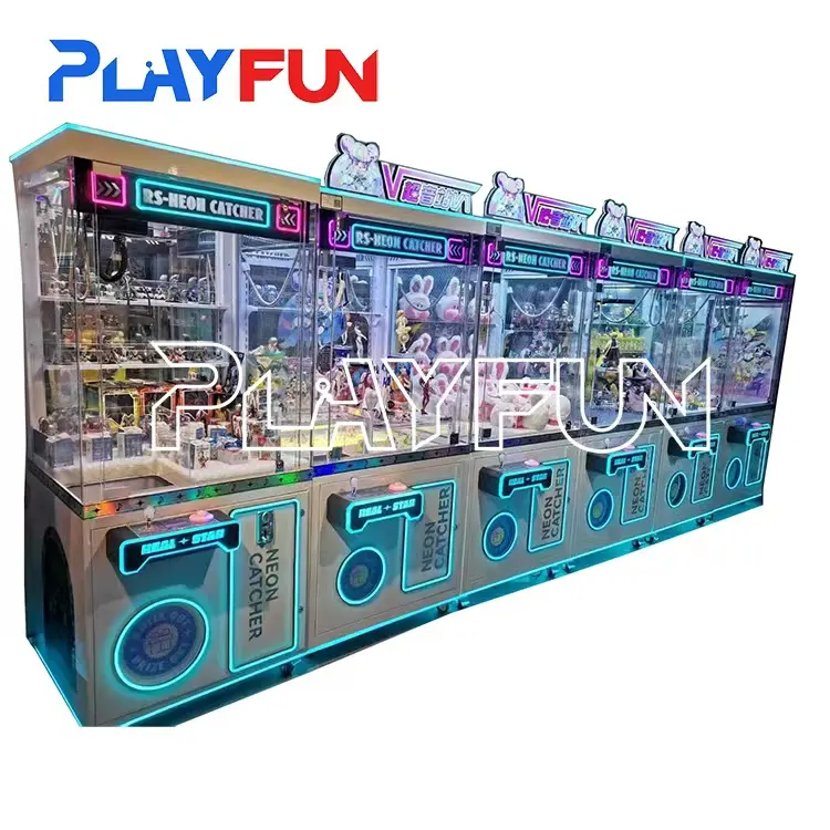 Playfun sıcak satış jetonla çalışan şanslı yıldız Neon Catcher Metal dolap hediye oyuncaklar kapmak vinç pençesi oyun salonu oyun makinesi