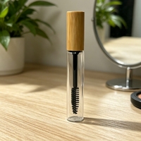 Tube de mascara en verre transparent vide de 10 ml avec couvercle en bambou et brosse en nylon