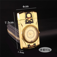 Jet Flame Torch Encendedor de cigarrillos a prueba de viento Reloj vintage Bisel Conmutable Portátil Llama azul Encendedor Oro Plata Creativo