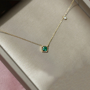 <span class=keywords><strong>Collier</strong></span> de luxe en argent sterling 925 avec émeraude carrée et diamant, chaîne en or 14 carats avec zirconium vert et blanc - Product Image 3