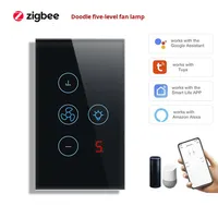 Interrupteur mural tactile WiFi intelligent Zigbee AU/US pour ventilateur et éclairage, contrôle 5 vitesses par thyristor, compatible application, indice IP20, 10A