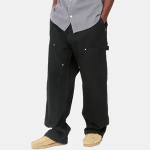 Pantalones DE TRABAJO holgados de cintura alta con logotipo personalizado, pantalones vaqueros holgados de pierna ancha para hombre, pantalones de carpintero de doble rodilla