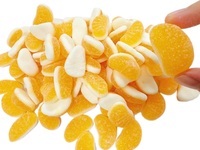 Échantillon gratuit du fabricant, bonbons gélifiés en forme de carpelle d'orange halal, saveur fruitée et acidulée, ingrédients sucre et arôme, emballés en sachet