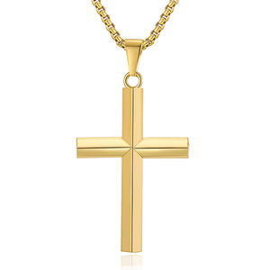 Großhandel Mode Edelstahl Kreuz-Anhänger Halskette Hip-Hop Lange Kette Kleiner Jungen Kreuz-Anhänger Halskette für Männer - Product Image 2