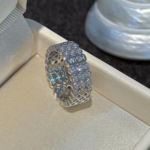 S925 Pure Silver Full Set Round Zirconia <b>Ring</b> Niche Design Simple Medieval Vintage English Letter <b>Opening</b> Claw Inlay Technology - Product Image 5