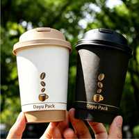Gobelets à café jetables en papier kraft à double paroi biodégradables Dayu Pack avec couvercle, gobelets à emporter écologiques avec logo personnalisé