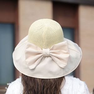 Sombrero de Sol de Ala Ancha con Lazo para Mujer, Plegable, Protección UV, Transpirable, de Paja Natural, Estilo Femenino para el Día a Día - Product Image 1